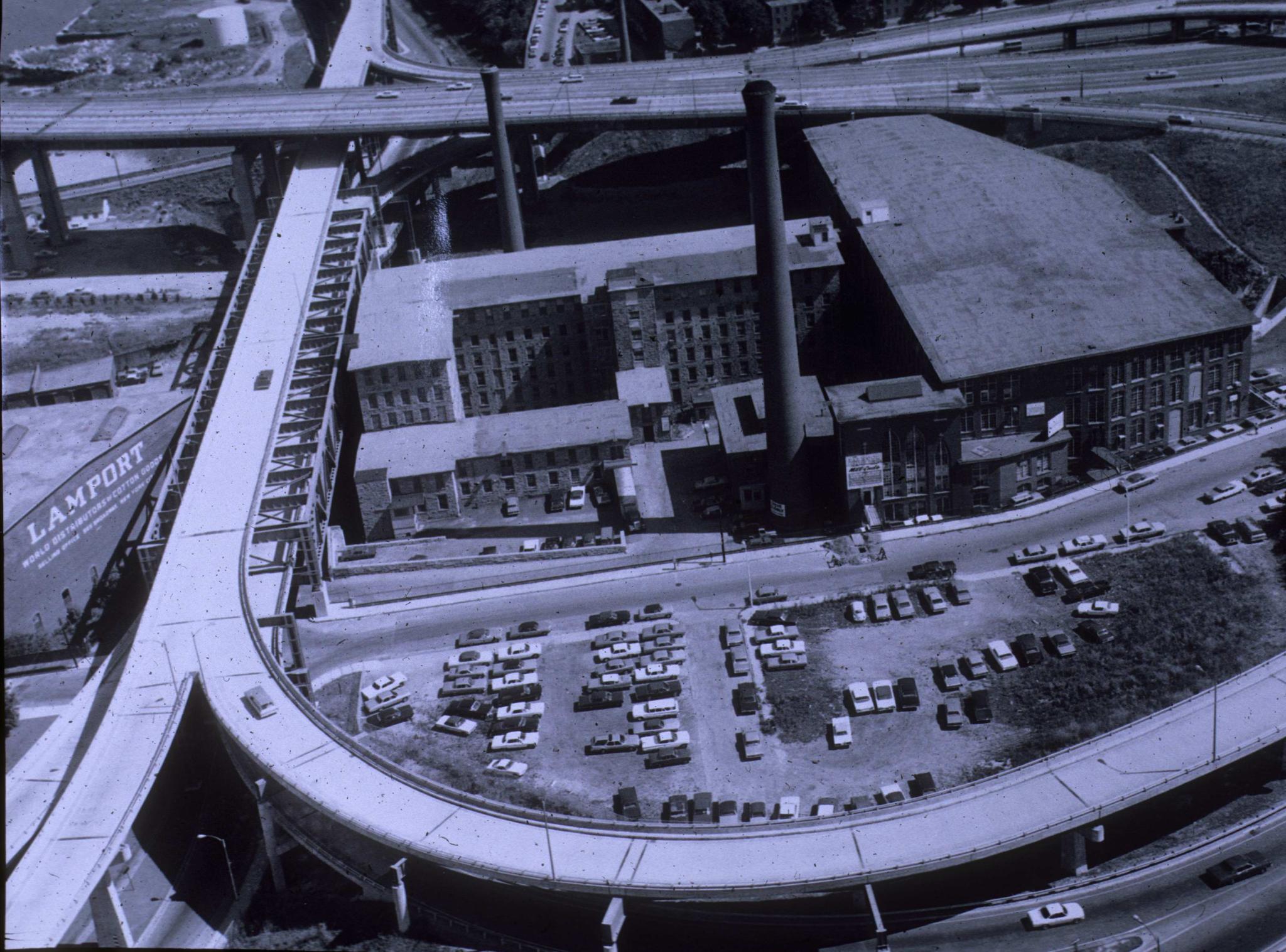 Aerial view of Metacomet Mill and No. 7 Iron Works, Fall River, MA.