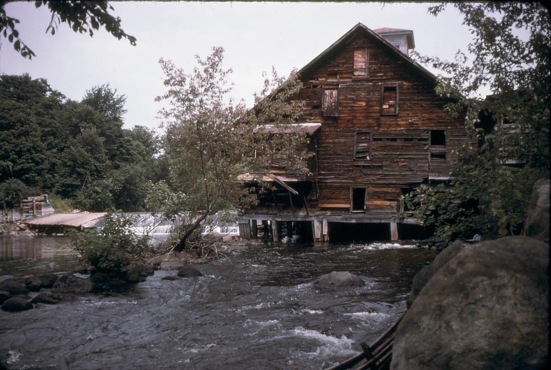 Downstream view of the A.C. Emerson Saw mill and dam on the Schroon River.  