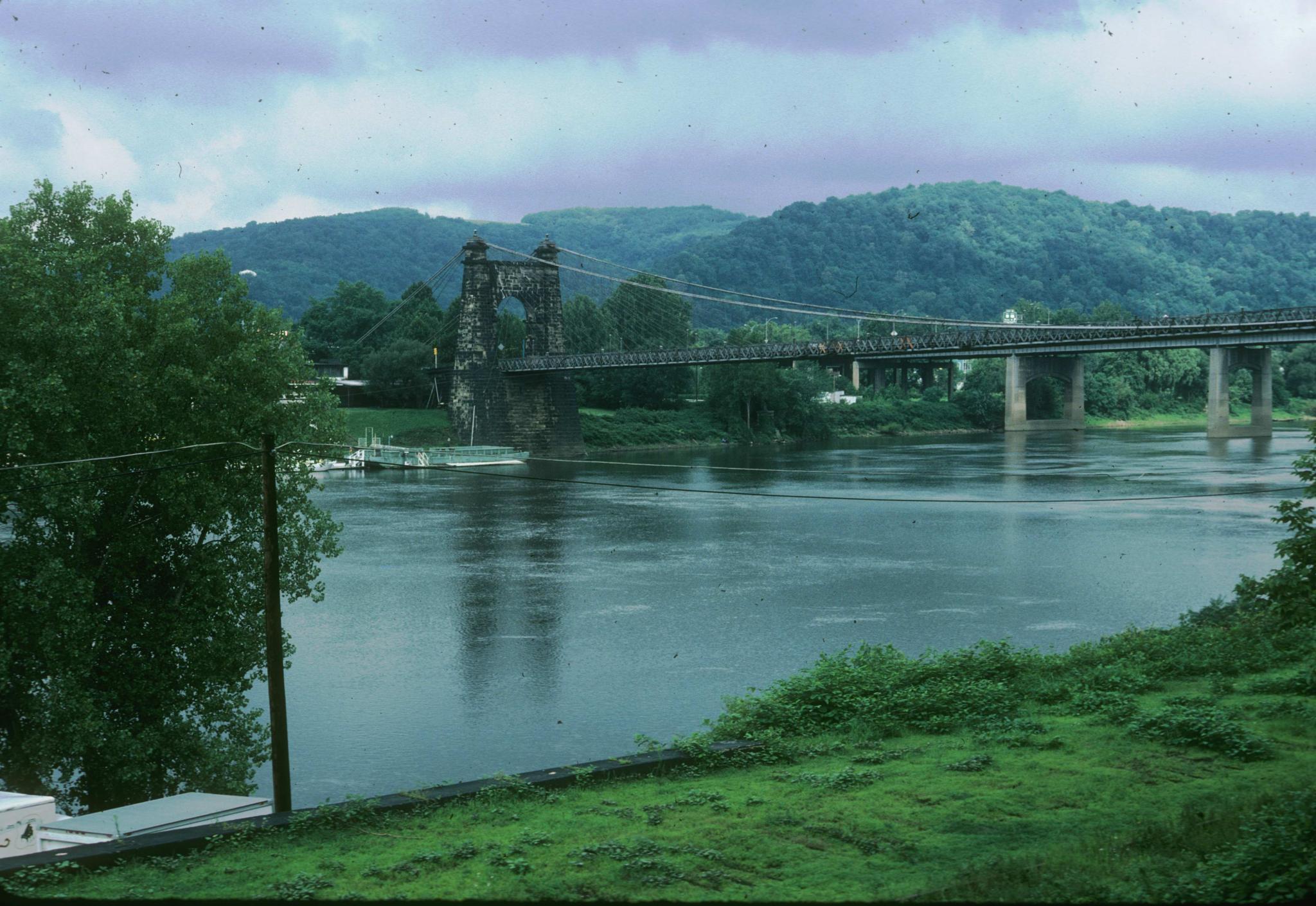 Photograph of the bridge looking northwest from Wheeling.